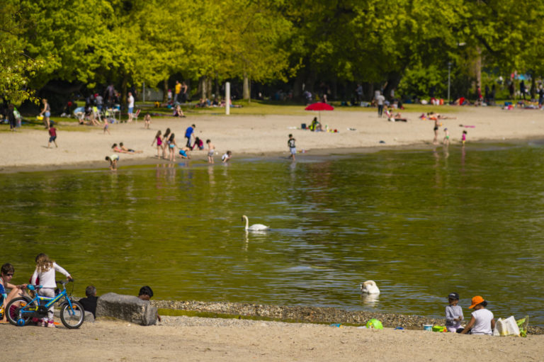 Détente et baignade à la plage du Parc Bourget, Vidy-Lausanne